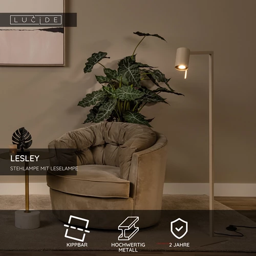 Lucide LESLEY - Stehlampe Mit Leselampe - 1xGU10 - Taupe - USP